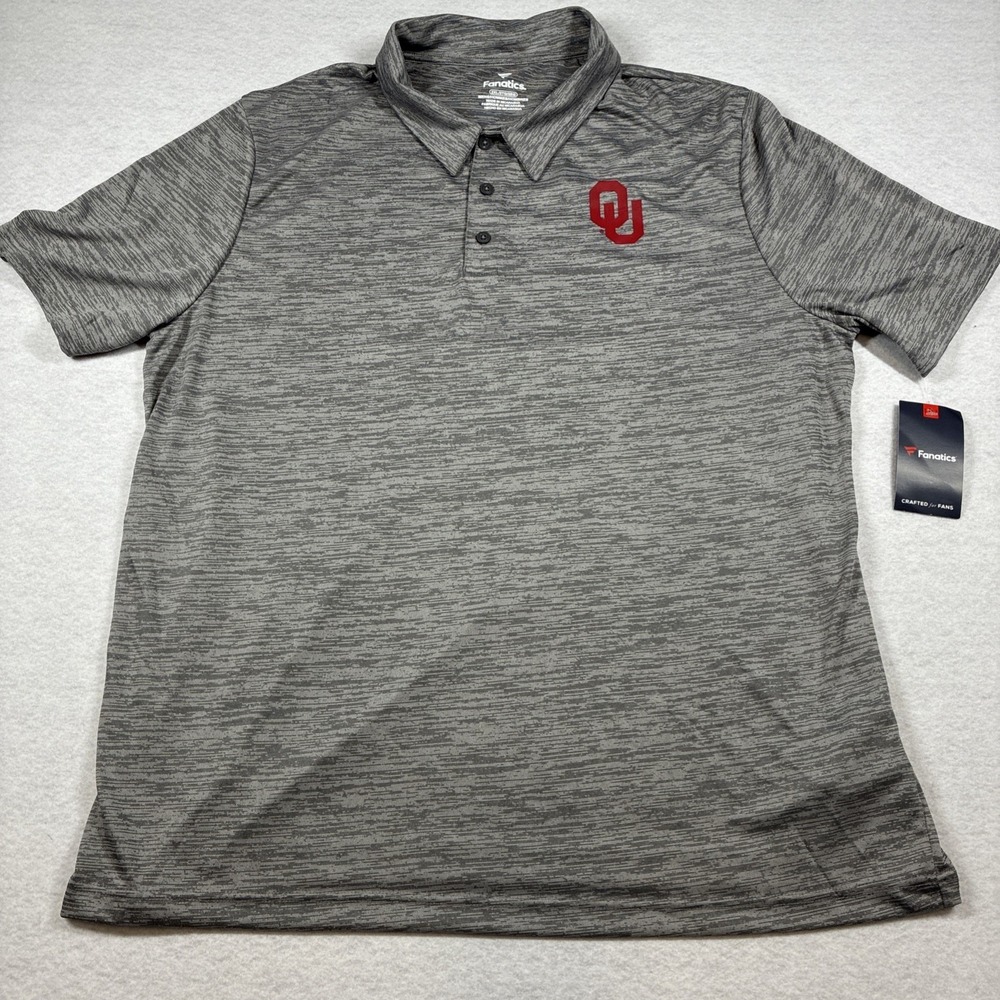 NWT Oklahoma Sooners Polo Shirt Mens 2XL Gray NCAA Football Fanatics Performance